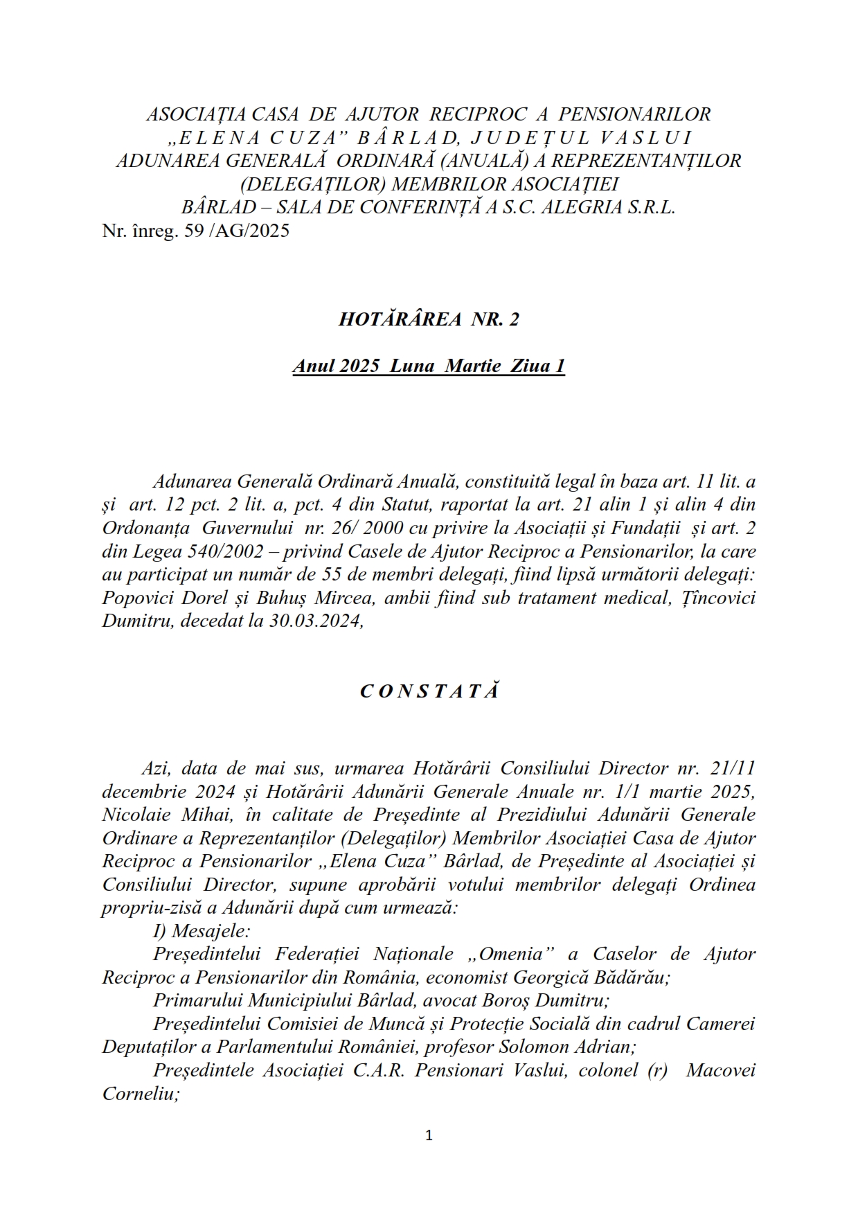 Adunarea Generală Ordinară